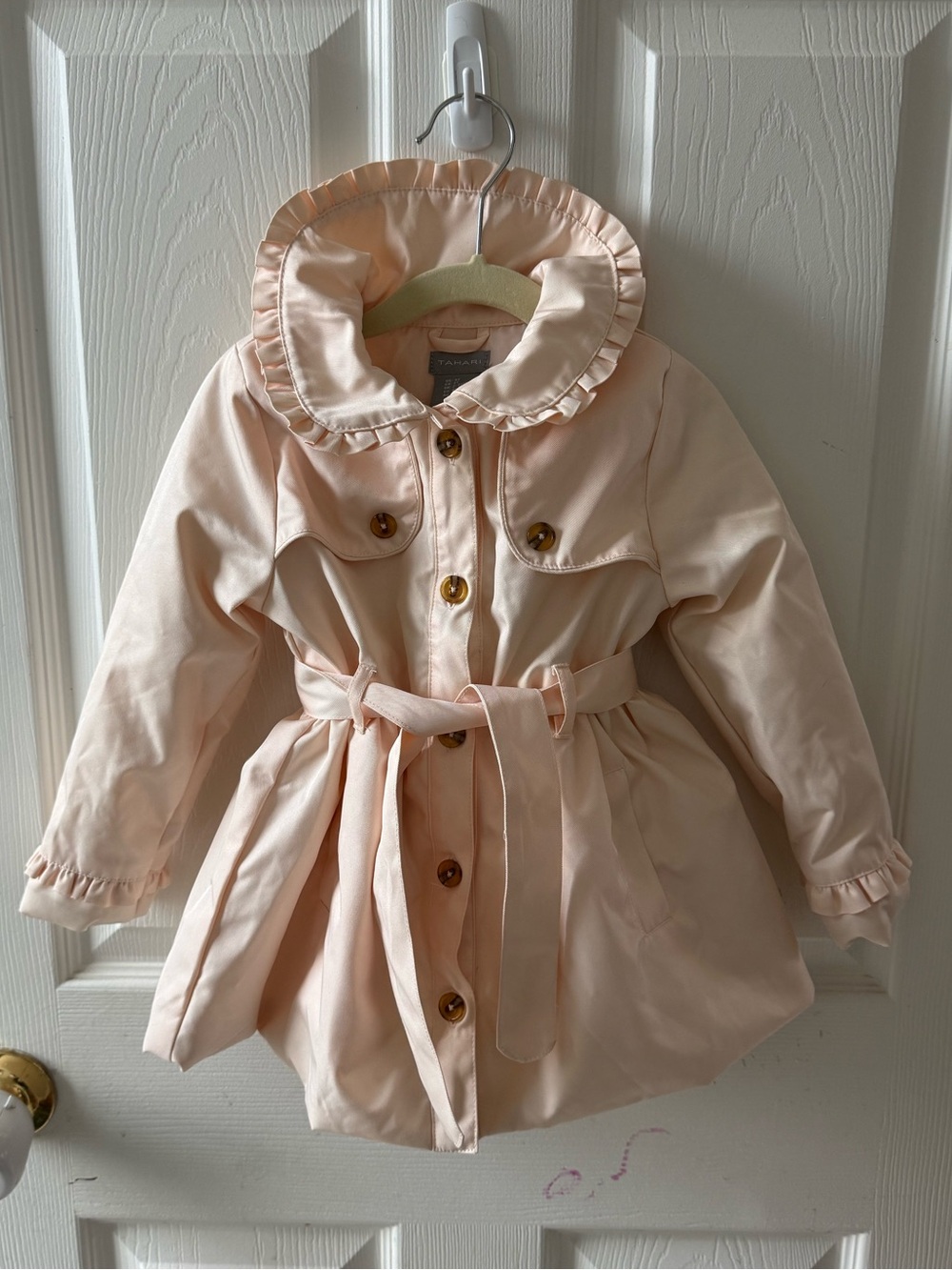 Tahari Girls Blush Pink Ruffle Trench Coat 3T